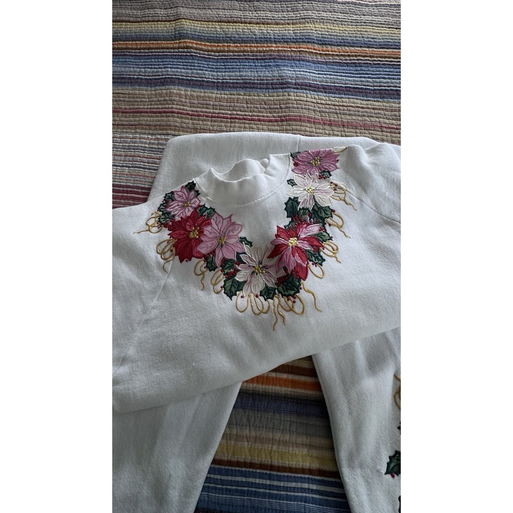 VTG Retro 80s Christmas Poinsettia Women's Sweatsuit Puffy Paints Handmade - Picture 2 of 16